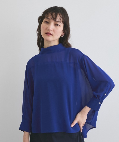 ketty(ケティ)の「ロールネックシアーシャツブラウス≪手洗い可能≫(シャツ/ブラウス・レディース・イエロー/ブルー/オフホワイト・M)」の2枚目の写真