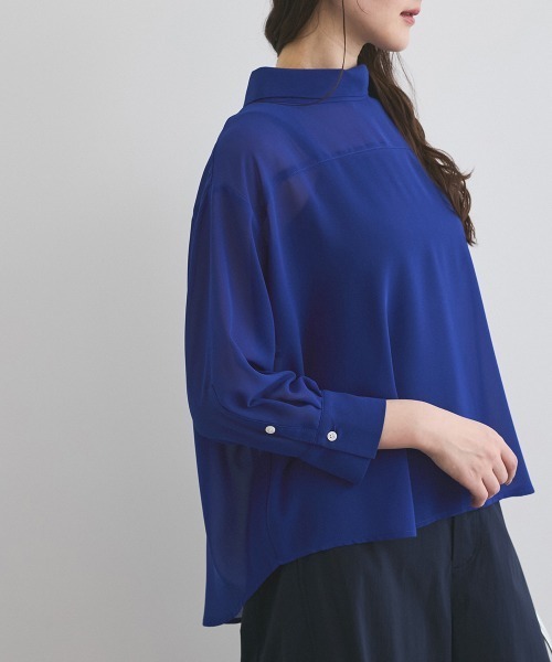 ketty(ケティ)の「ロールネックシアーシャツブラウス≪手洗い可能≫(シャツ/ブラウス・レディース・イエロー/ブルー/オフホワイト・M)」の6枚目の写真