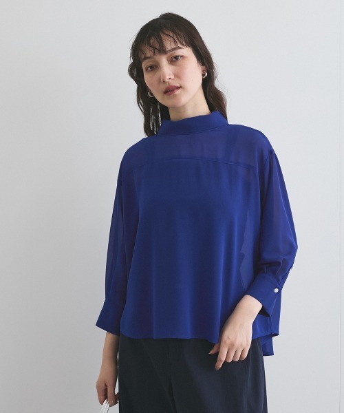 ketty(ケティ)の「ロールネックシアーシャツブラウス≪手洗い可能≫(シャツ/ブラウス・レディース・イエロー/ブルー/オフホワイト・M)」の5枚目の写真