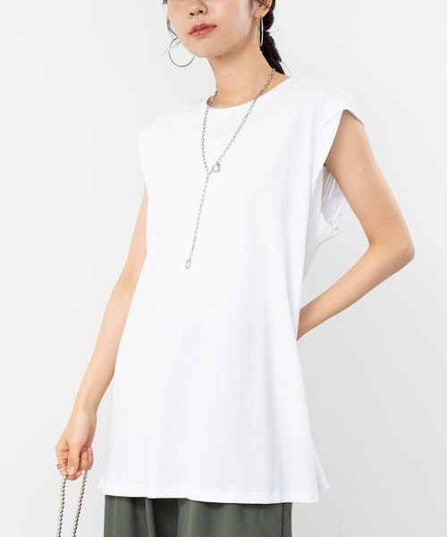 refinedworks(リファインドワークス)の「【refinedworks】肩回りカバーしてくれる ノースリトップス!(Tシャツ/カットソー・レディース・カーキ/ホワイト/ブラック・FREE)」の1枚目の写真