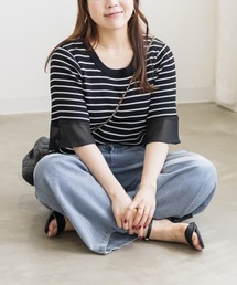 袖シフォンクルーネックニット