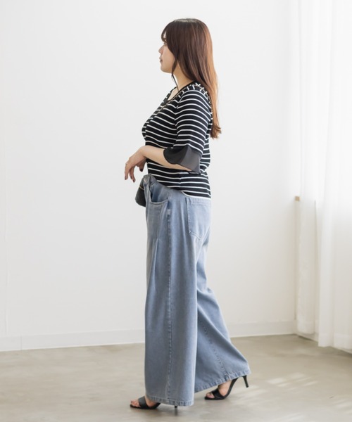 CLETTE(クレット)の「袖シフォンクルーネックニット(ニット/セーター・レディース・ホワイト系その他/オフホワイト/ブラック系その他/ブラック・LL/3L/4L)」の22枚目の写真