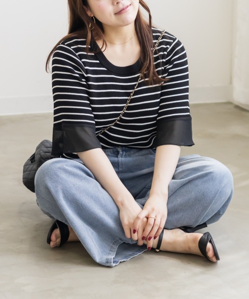 CLETTE(クレット)の「袖シフォンクルーネックニット(ニット/セーター・レディース・ホワイト系その他/オフホワイト/ブラック系その他/ブラック・LL/3L/4L)」の20枚目の写真