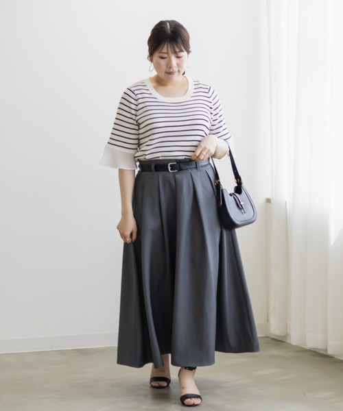 CLETTE(クレット)の「袖シフォンクルーネックニット(ニット/セーター・レディース・ホワイト系その他/オフホワイト/ブラック系その他/ブラック・LL/3L/4L)」の11枚目の写真