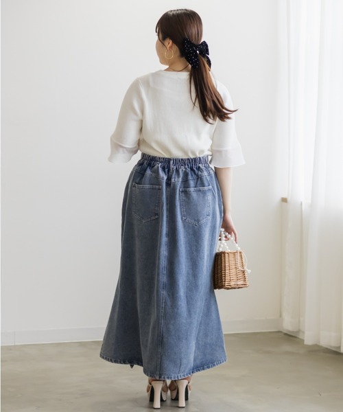 CLETTE(クレット)の「袖シフォンクルーネックニット(ニット/セーター・レディース・ホワイト系その他/オフホワイト/ブラック系その他/ブラック・LL/3L/4L)」の7枚目の写真