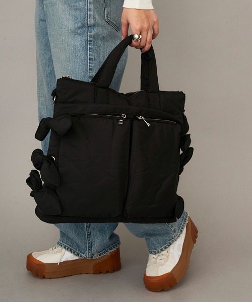 Casselini（キャセリーニ）の「【Casselini】2WAYリボンヘルメットバッグ リュック 252-110516（ショルダーバッグ・レディース・ブラック/カーキ・FREE）」の6枚目の写真