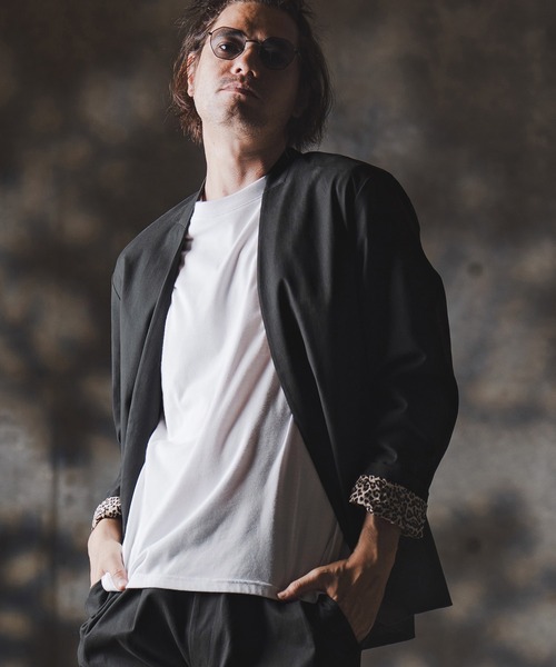 GLIMCLAP（グリムクラップ）の「mj10879-Minimal Jacket-stretch chino cloth- ノーカラージャケット（ノーカラージャケット・メンズ・チャコール/ベージュ/ブラック・S/M/L）」の3枚目の写真
