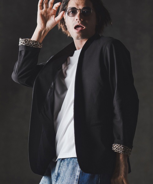 GLIMCLAP（グリムクラップ）の「mj10879-Minimal Jacket-stretch chino cloth- ノーカラージャケット（ノーカラージャケット・メンズ・チャコール/ベージュ/ブラック・S/M/L）」の4枚目の写真