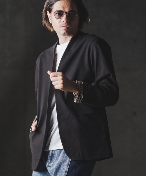 GLIMCLAP（グリムクラップ）の「mj10879-Minimal Jacket-stretch chino cloth- ノーカラージャケット（ノーカラージャケット・メンズ・チャコール/ベージュ/ブラック・S/M/L）」の5枚目の写真