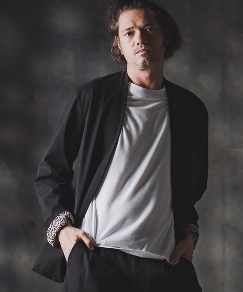 GLIMCLAP（グリムクラップ）の「mj10879-Minimal Jacket-stretch chino cloth- ノーカラージャケット（ノーカラージャケット・メンズ・チャコール/ベージュ/ブラック・S/M/L）」の6枚目の写真