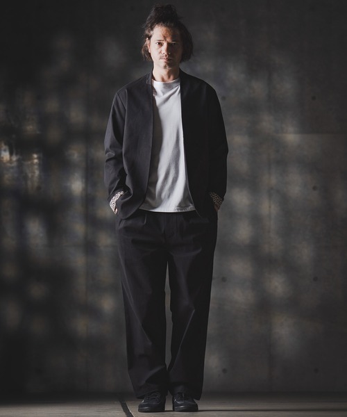 GLIMCLAP（グリムクラップ）の「mj10879-Minimal Jacket-stretch chino cloth- ノーカラージャケット（ノーカラージャケット・メンズ・チャコール/ベージュ/ブラック・S/M/L）」の8枚目の写真