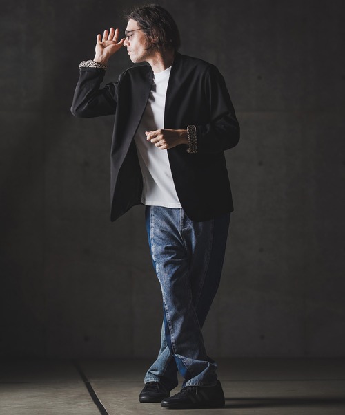 GLIMCLAP（グリムクラップ）の「mj10879-Minimal Jacket-stretch chino cloth- ノーカラージャケット（ノーカラージャケット・メンズ・チャコール/ベージュ/ブラック・S/M/L）」の9枚目の写真