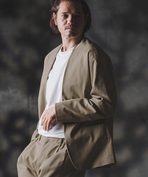 GLIMCLAP（グリムクラップ）の「mj10879-Minimal Jacket-stretch chino cloth- ノーカラージャケット（ノーカラージャケット・メンズ・チャコール/ベージュ/ブラック・S/M/L）」の10枚目の写真