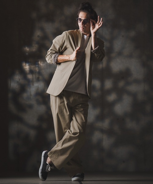 GLIMCLAP（グリムクラップ）の「mj10879-Minimal Jacket-stretch chino cloth- ノーカラージャケット（ノーカラージャケット・メンズ・チャコール/ベージュ/ブラック・S/M/L）」の14枚目の写真