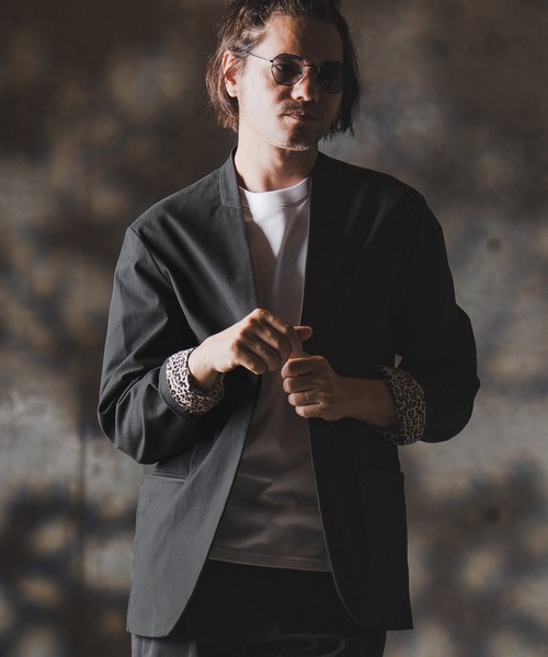 GLIMCLAP（グリムクラップ）の「mj10879-Minimal Jacket-stretch chino cloth- ノーカラージャケット（ノーカラージャケット・メンズ・チャコール/ベージュ/ブラック・S/M/L）」の16枚目の写真