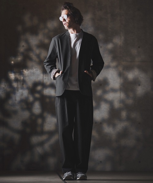 GLIMCLAP（グリムクラップ）の「mj10879-Minimal Jacket-stretch chino cloth- ノーカラージャケット（ノーカラージャケット・メンズ・チャコール/ベージュ/ブラック・S/M/L）」の21枚目の写真