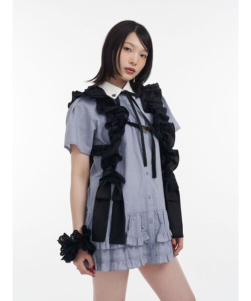 jouetie リボンタイヘムフリルチュニックシャツ ワンピース トップス セール】リボンタイヘムフリルチュニックシャツ(シャツ