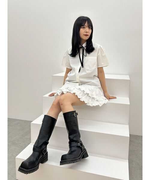 jouetie リボンタイヘムフリルチュニックシャツ ワンピース トップス セール】リボンタイヘムフリルチュニックシャツ（シャツ
