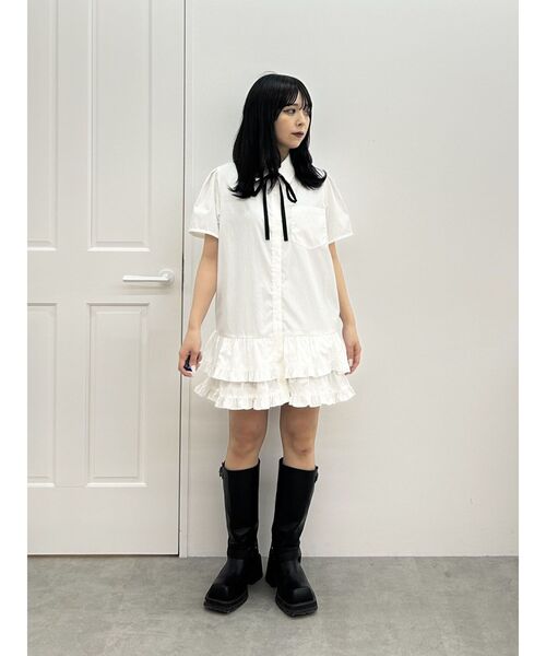 jouetie リボンタイヘムフリルチュニックシャツ ワンピース トップス セール】リボンタイヘムフリルチュニックシャツ（シャツ