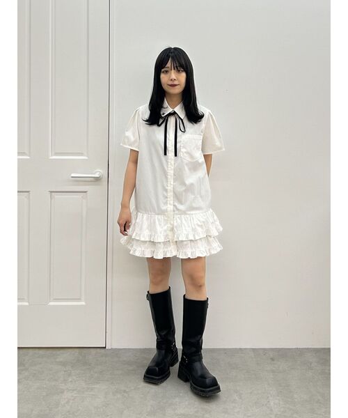 jouetie リボンタイヘムフリルチュニックシャツ ワンピース トップス セール】リボンタイヘムフリルチュニックシャツ（シャツ