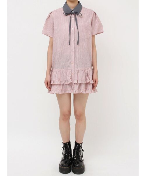 セール】リボンタイヘムフリルチュニックシャツ（シャツ
