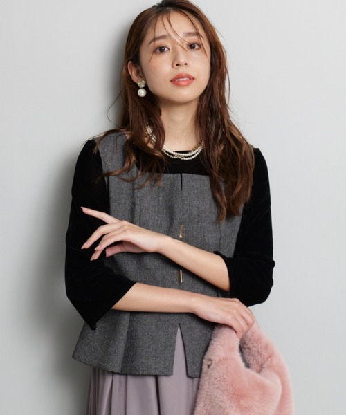 ジャスグリッティ♡ベロア♡黒♡カットソー 新品未使用♡ジャスグリッティー♡オフショル風ベロアカットソー