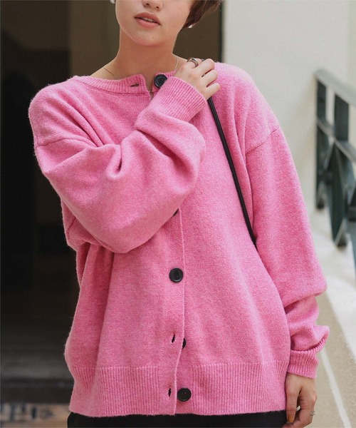 セール】クルーネックオーバーニットカーディガン（カーディガン