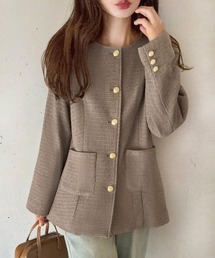 希少✨バーバリー♡ノーカラージャケット　金ボタン　ロゴ　ウール　大きめM シルク混 ヴィンテージ バーバリー ノーカラージャケット