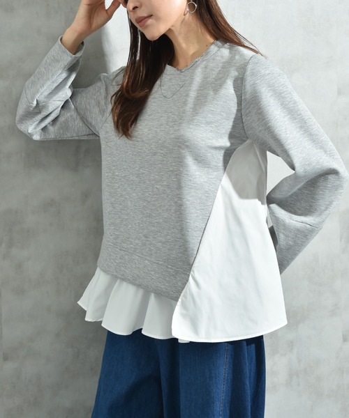 INTERPLANET（インタープラネット）の「スポンジリバー裾異素材切替プルオーバー（Tシャツ/カットソー・レディース・ブラック/ナチュラル/グレー・FREE）」の20枚目の写真