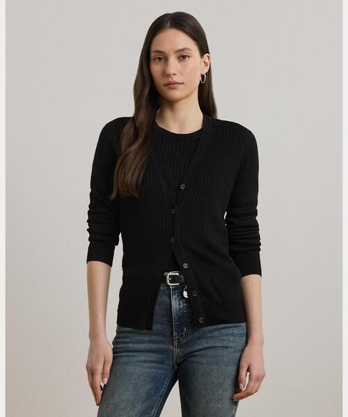 リブニット リネンブレンド Vネック カーディガン（カーディガン