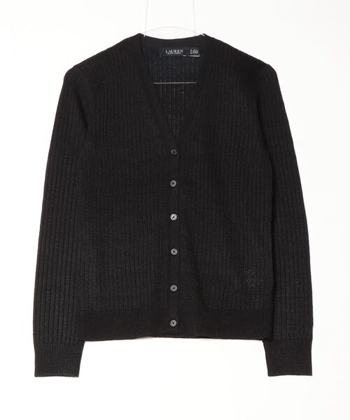 リブニット リネンブレンド Vネック カーディガン（カーディガン
