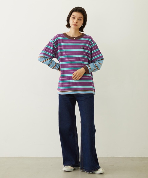 MILKFED.(ミルクフェド)の「LAYERED LOOK STRIPED TOP(Tシャツ/カットソー・レディース・ライトブルー/パープル/チャコール・ONE SIZE)」の15枚目の写真