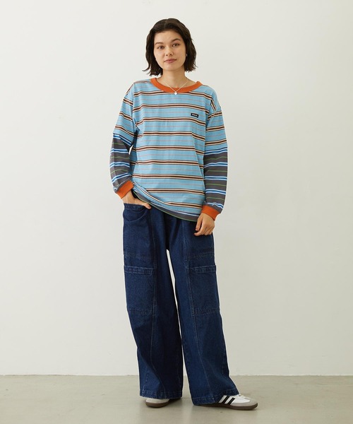 MILKFED.(ミルクフェド)の「LAYERED LOOK STRIPED TOP(Tシャツ/カットソー・レディース・ライトブルー/パープル/チャコール・ONE SIZE)」の19枚目の写真