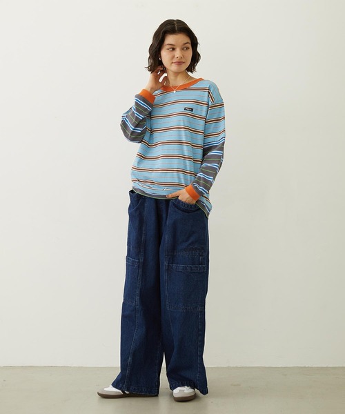 MILKFED.(ミルクフェド)の「LAYERED LOOK STRIPED TOP(Tシャツ/カットソー・レディース・ライトブルー/パープル/チャコール・ONE SIZE)」の20枚目の写真