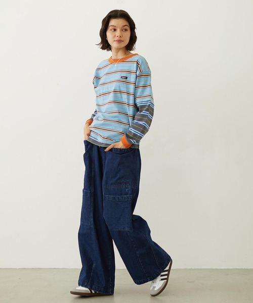 MILKFED.(ミルクフェド)の「LAYERED LOOK STRIPED TOP(Tシャツ/カットソー・レディース・ライトブルー/パープル/チャコール・ONE SIZE)」の21枚目の写真