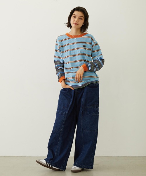 MILKFED.(ミルクフェド)の「LAYERED LOOK STRIPED TOP(Tシャツ/カットソー・レディース・ライトブルー/パープル/チャコール・ONE SIZE)」の22枚目の写真