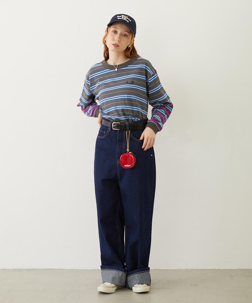 MILKFED.(ミルクフェド)の「LAYERED LOOK STRIPED TOP(Tシャツ/カットソー・レディース・ライトブルー/パープル/チャコール・ONE SIZE)」の12枚目の写真