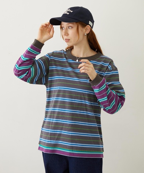 MILKFED.(ミルクフェド)の「LAYERED LOOK STRIPED TOP(Tシャツ/カットソー・レディース・ライトブルー/パープル/チャコール・ONE SIZE)」の4枚目の写真