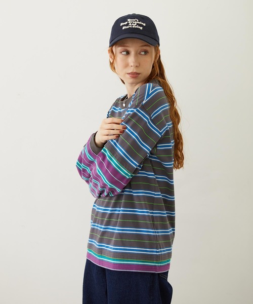 MILKFED.(ミルクフェド)の「LAYERED LOOK STRIPED TOP(Tシャツ/カットソー・レディース・ライトブルー/パープル/チャコール・ONE SIZE)」の6枚目の写真