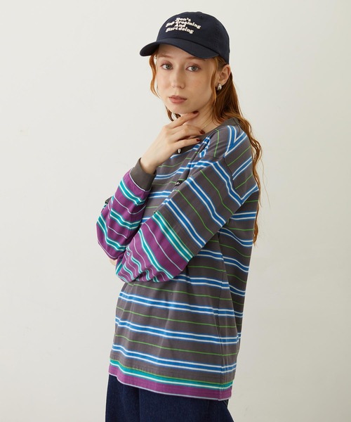 MILKFED.(ミルクフェド)の「LAYERED LOOK STRIPED TOP(Tシャツ/カットソー・レディース・ライトブルー/パープル/チャコール・ONE SIZE)」の7枚目の写真
