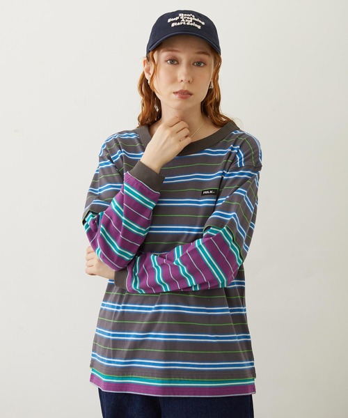 MILKFED.(ミルクフェド)の「LAYERED LOOK STRIPED TOP(Tシャツ/カットソー・レディース・ライトブルー/パープル/チャコール・ONE SIZE)」の8枚目の写真