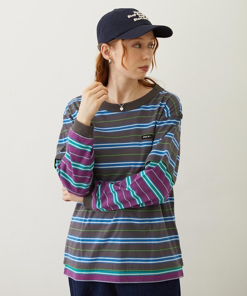 MILKFED.(ミルクフェド)の「LAYERED LOOK STRIPED TOP(Tシャツ/カットソー・レディース・ライトブルー/パープル/チャコール・ONE SIZE)」の9枚目の写真
