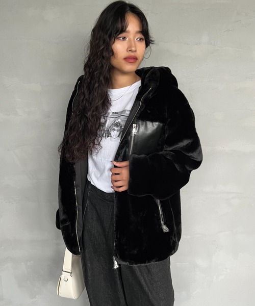 WEB限定】[TATRAS/タトラス] MASCALI エコファー フーデッドブルゾン