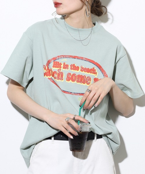 FUNALIVE（ファンアライブ）の「ヴィンテージロゴプリントルーズTシャツ（Tシャツ/カットソー・レディース・グリーン/チャコールグレー/オフホワイト・FREE）」の8枚目の写真