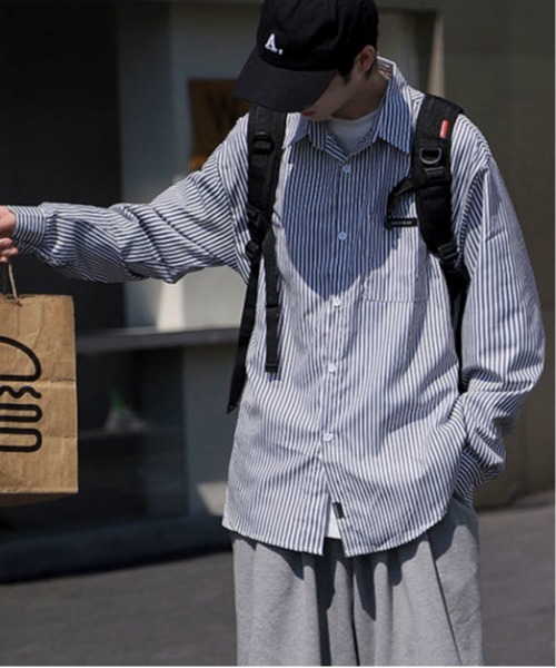 link lot(リンクロット)の「ストライプビッグシルエットシャツ(シャツ/ブラウス・メンズ・ブラック/ブルー・M)」の10枚目の写真
