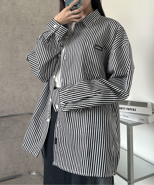 link lot(リンクロット)の「ストライプビッグシルエットシャツ(シャツ/ブラウス・メンズ・ブラック/ブルー・M)」の17枚目の写真