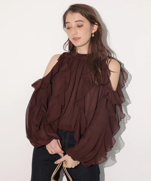 【タグ付き】Rirandure オフショルフリルシアーブラウス オフショルフリルシアーブラウス（シャツ/ブラウス