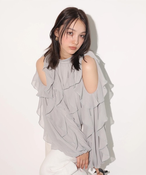 【タグ付き】Rirandure オフショルフリルシアーブラウス オフショルフリルシアーブラウス（シャツ/ブラウス