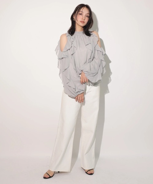 オフショルフリルシアーブラウス（シャツ/ブラウス
