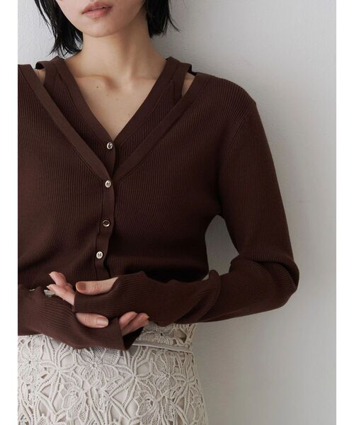 TONAL（トーナル）の「レイヤードリブニット（ニット/セーター・レディース・ライトブルー/オフホワイト/ブラウン・MEDIUM）」の12枚目の写真